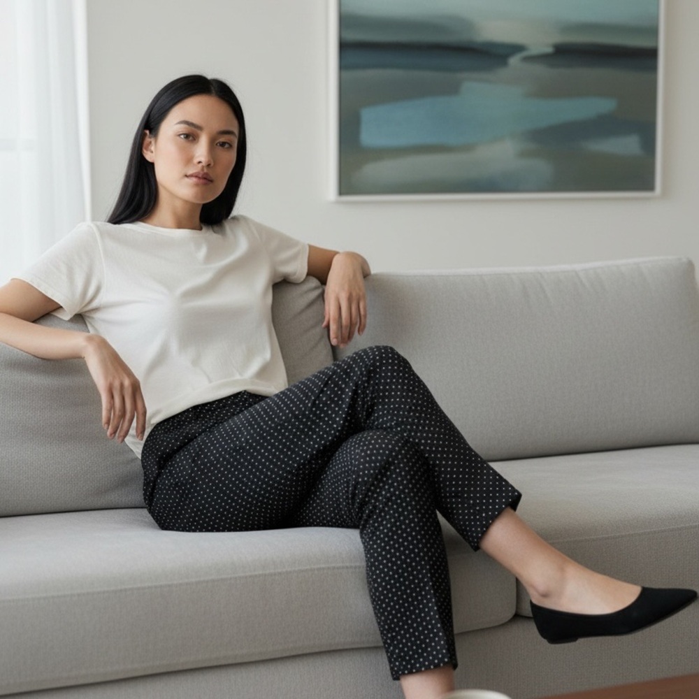 Akris Punto Black Micro Polka Dot Cropped Pants - Picture 6 of 13